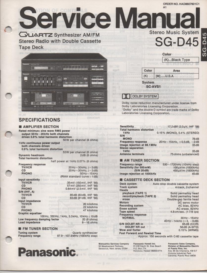 SG-D45 Music Stereo System Service Manual