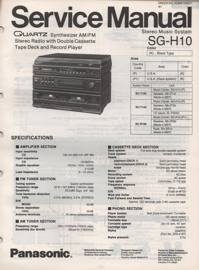 SG-H10 Music Stereo System Service Manual