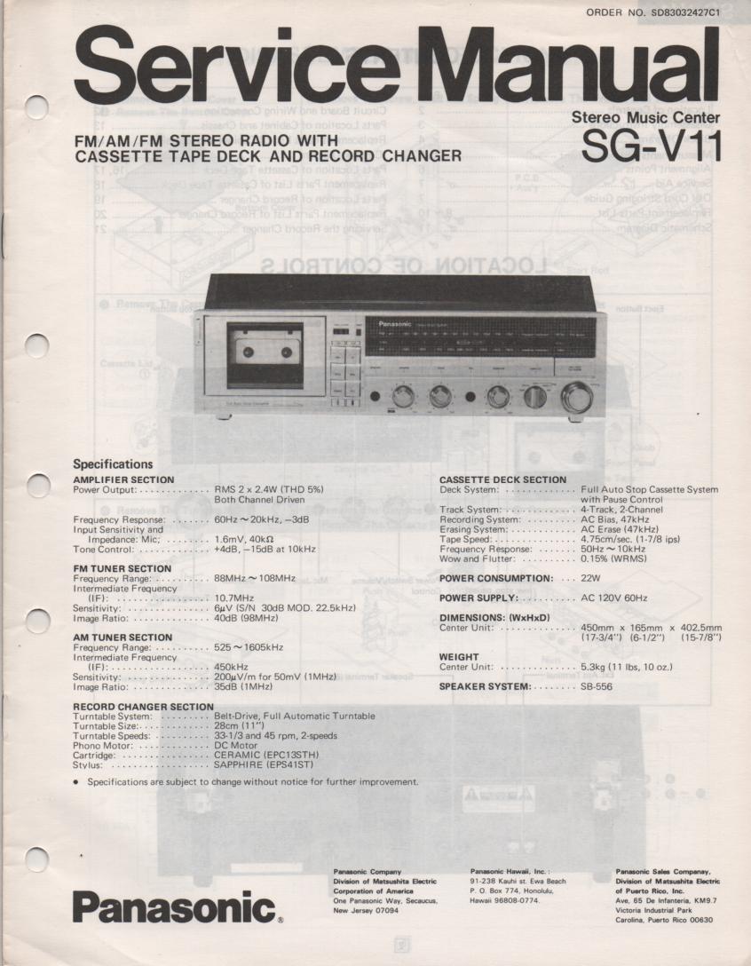 SG-V11 Music Center Stereo System Service Manual