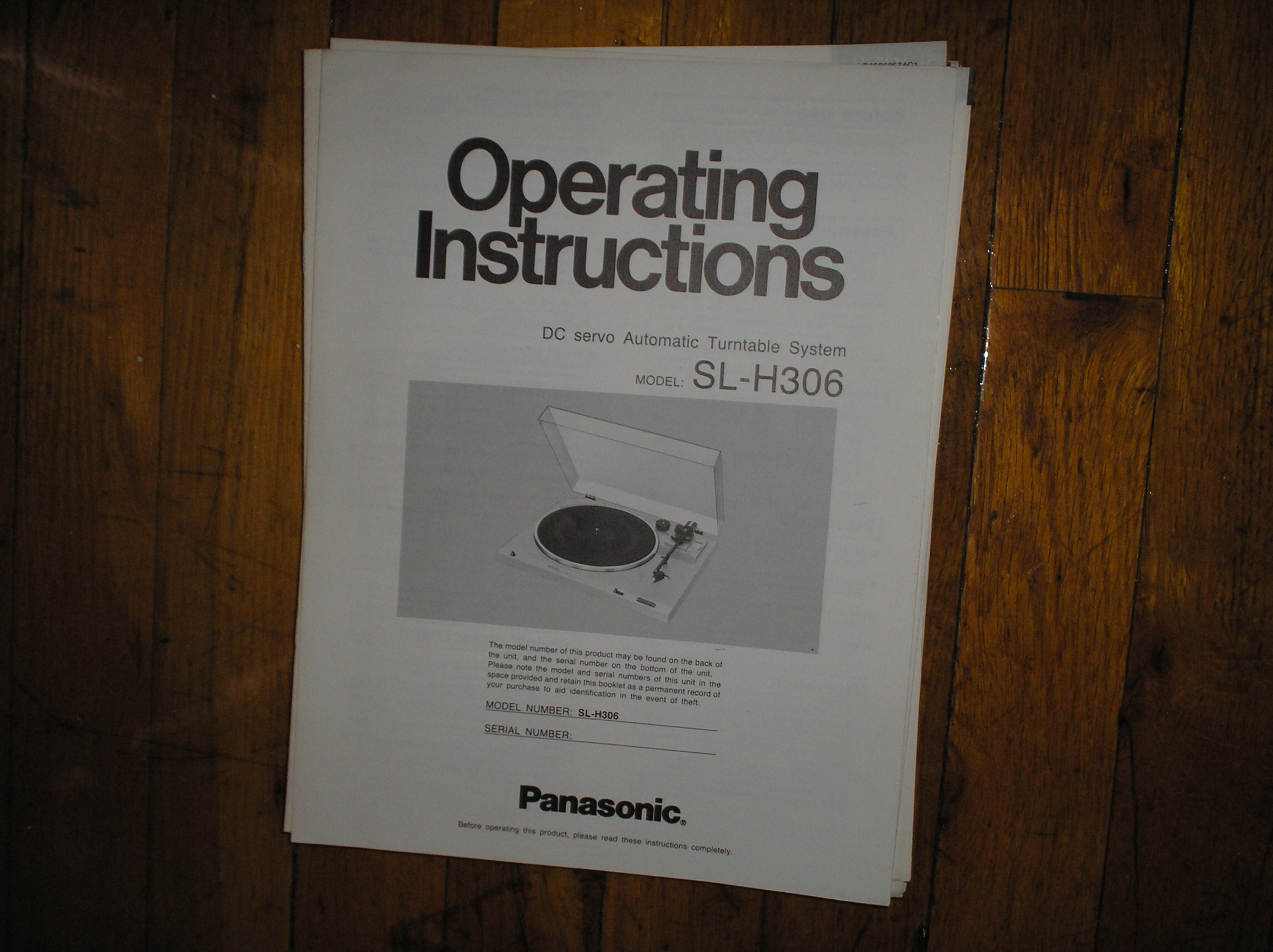SL-H306 Turntable Operating Manual  Panasonic