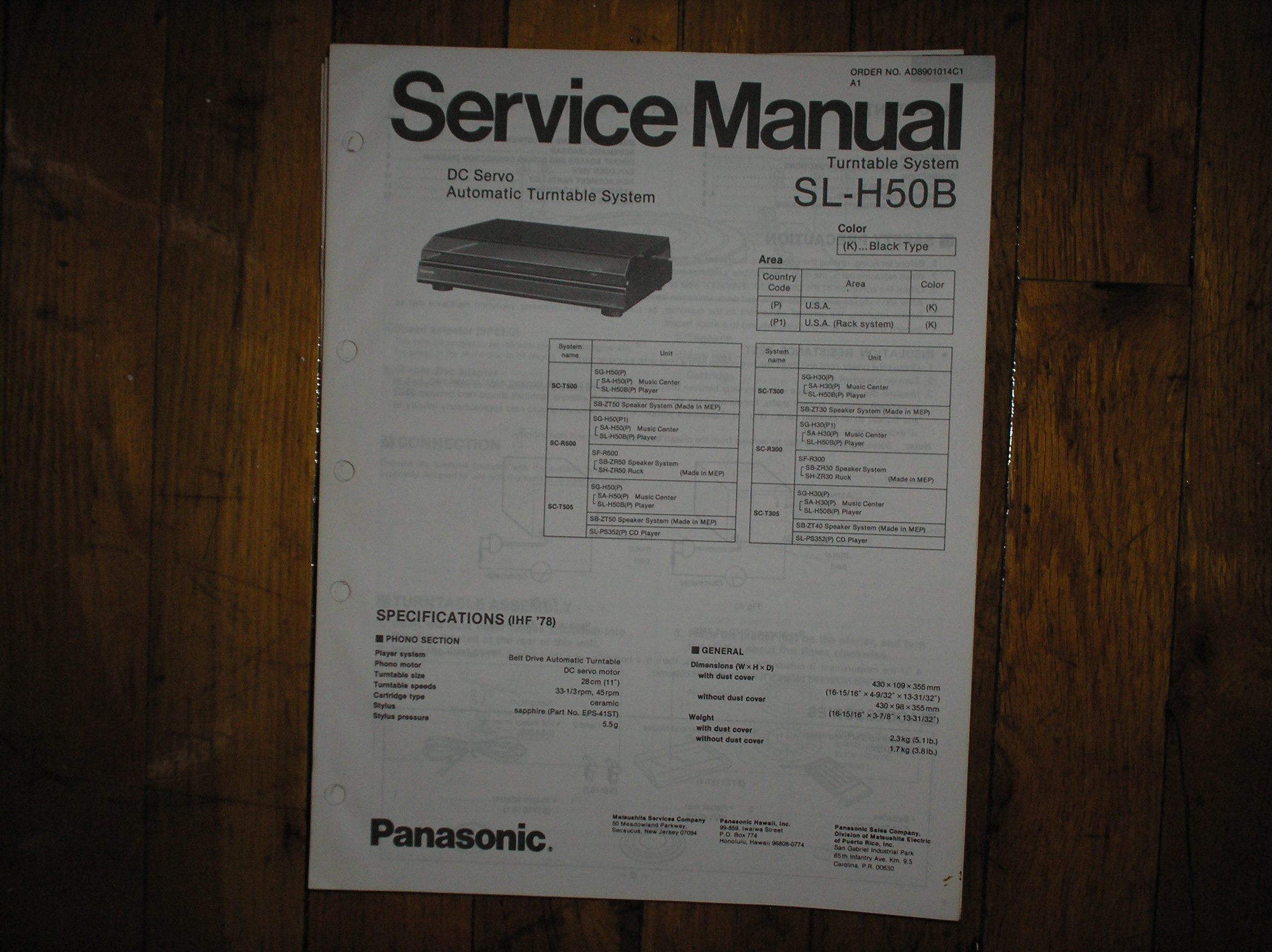 SL-H50B Turntable Service Manual