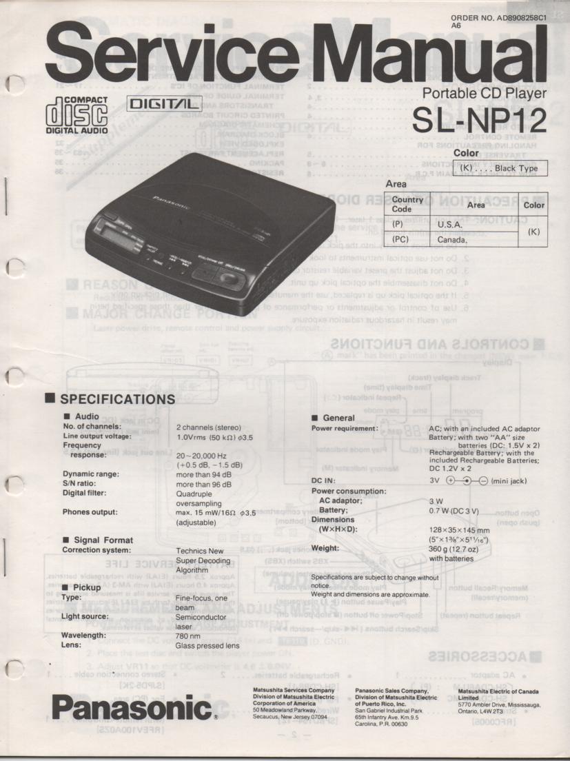 SL-NP12 Portable CD Player Service Manual