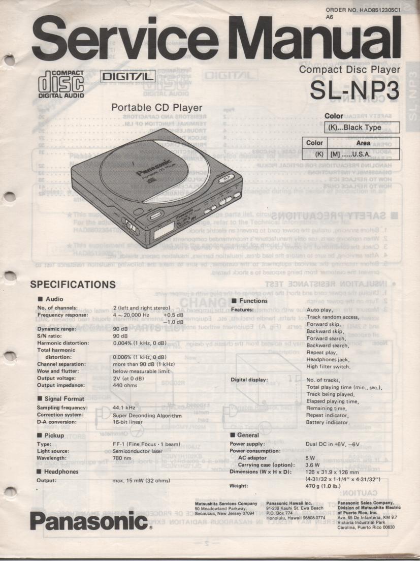 SL-NP3 Portable CD Player Service Manual