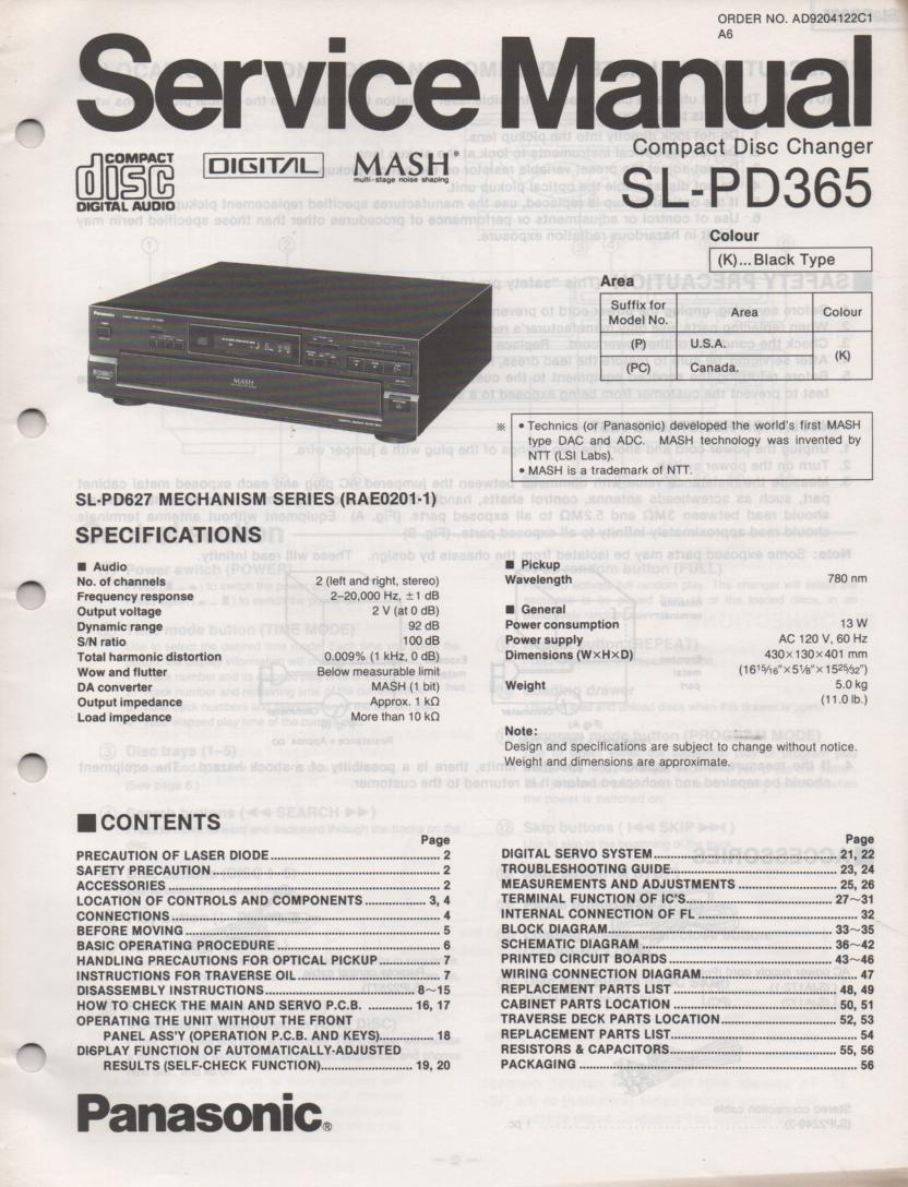 SL-PD365 Multi Disc CD Player Service Instruction Manual