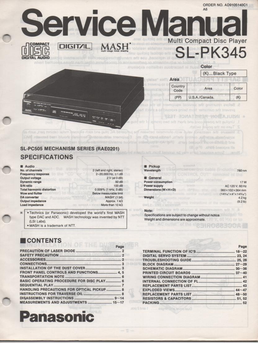 SL-PK345 Multi Disc CD Player Service Instruction Manual