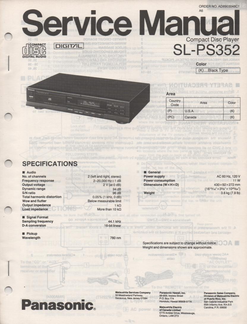 SL-PS352 CD Player Service Instruction Manual