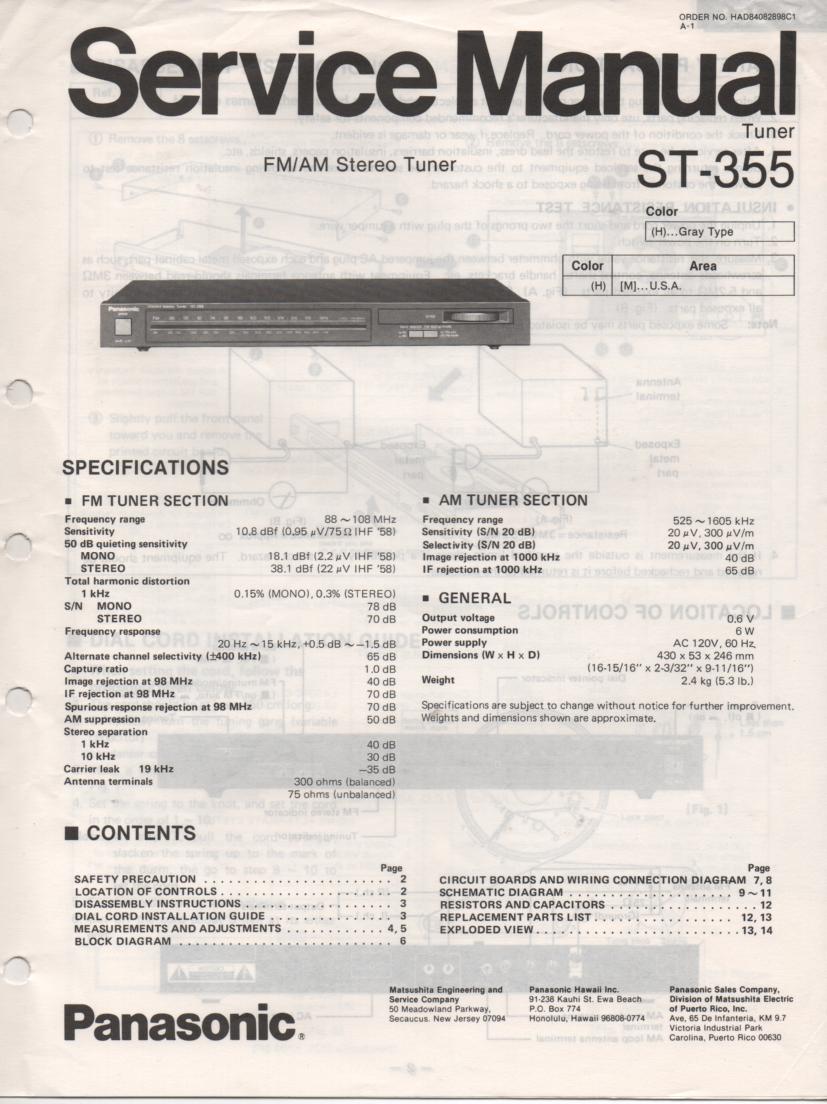 ST-355 Tuner Service Manual  Panasonic