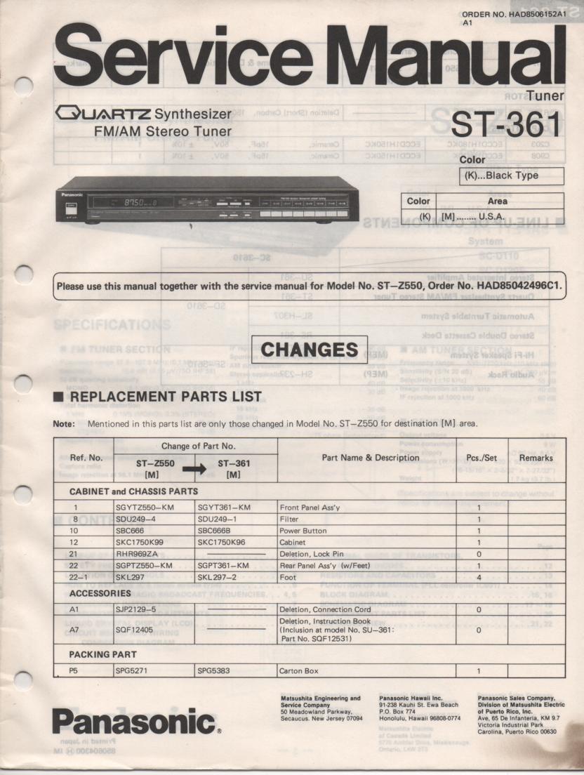 ST-361 Tuner Service Manual  Panasonic