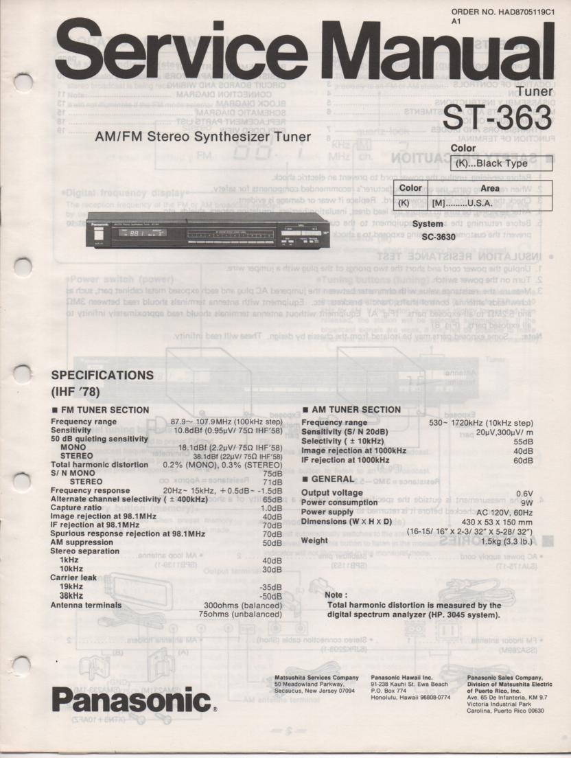 ST-363 Tuner Service Manual  Panasonic