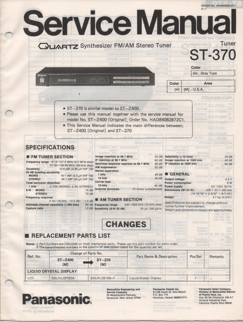 ST-370 Tuner Service Manual  Panasonic