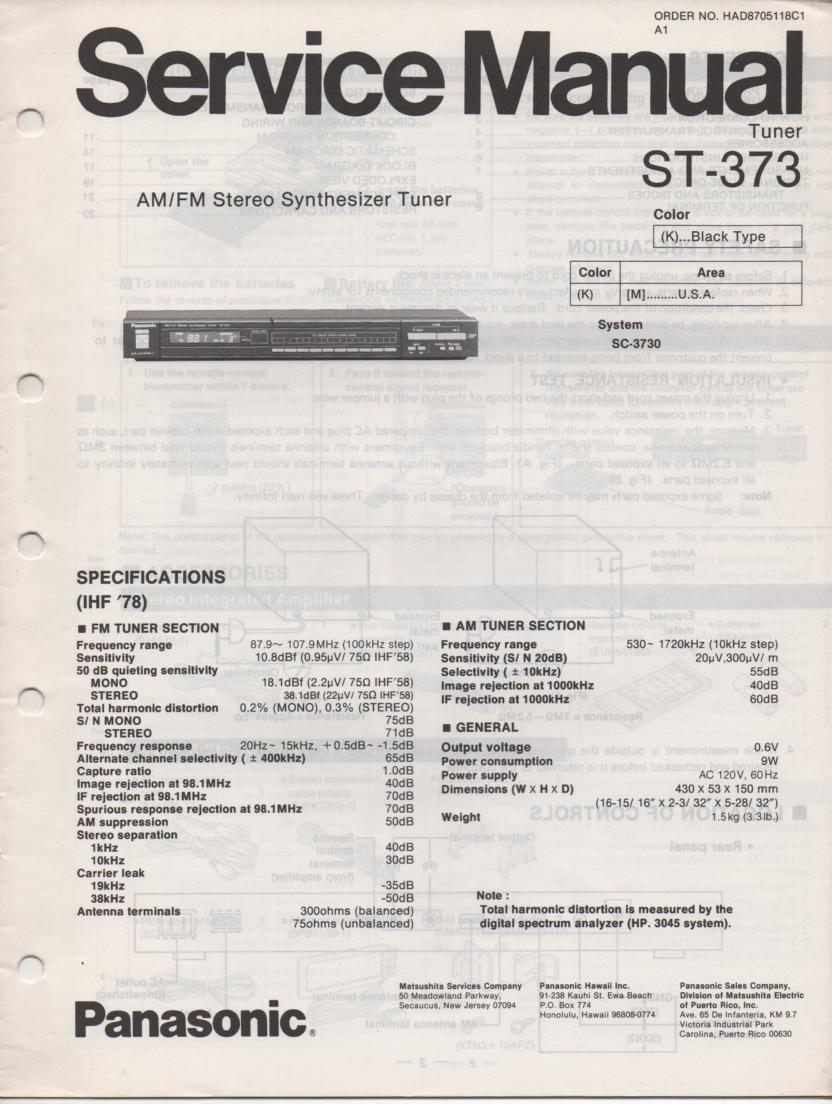 ST-373 Tuner Service Manual  Panasonic