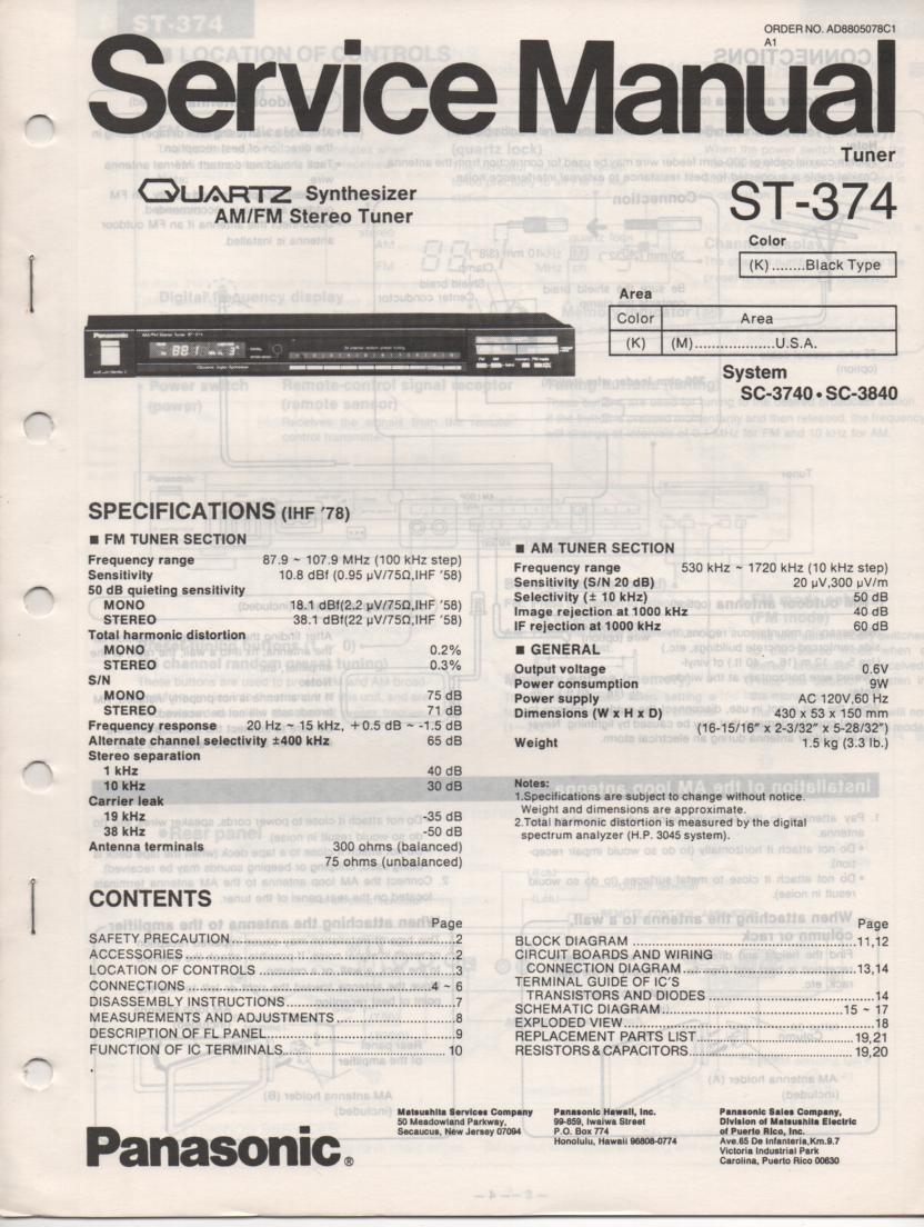 ST-374 Tuner Service Manual  Panasonic
