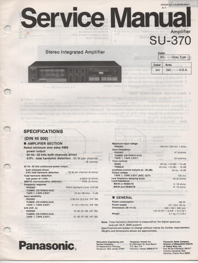 SU-370 Amplifier Service Manual