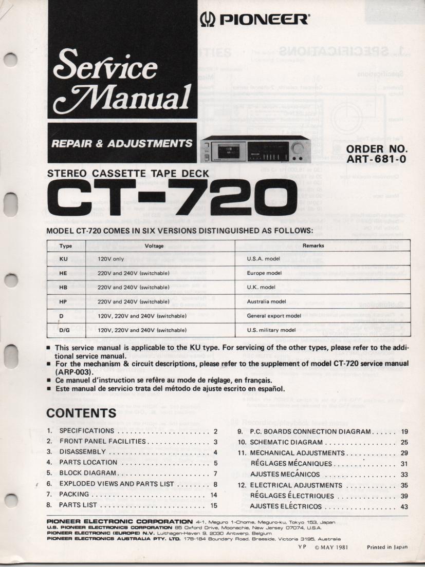 CT-720 Cassette Deck Service Instruction Manual