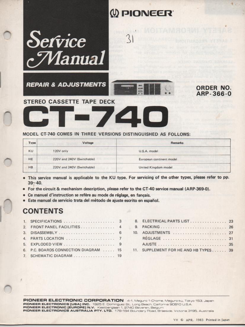 CT-740 Cassette Deck Service Instruction Manual