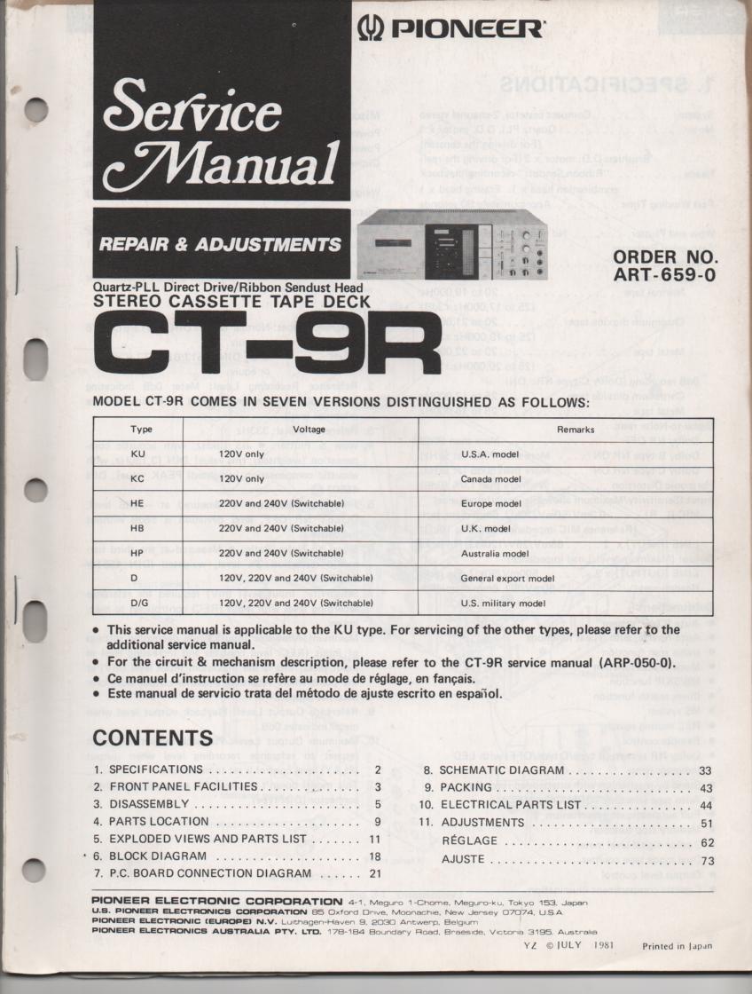 CT-9R Cassette Deck Repair and adjustment Service Manual . ART-659-0 ...84 pages