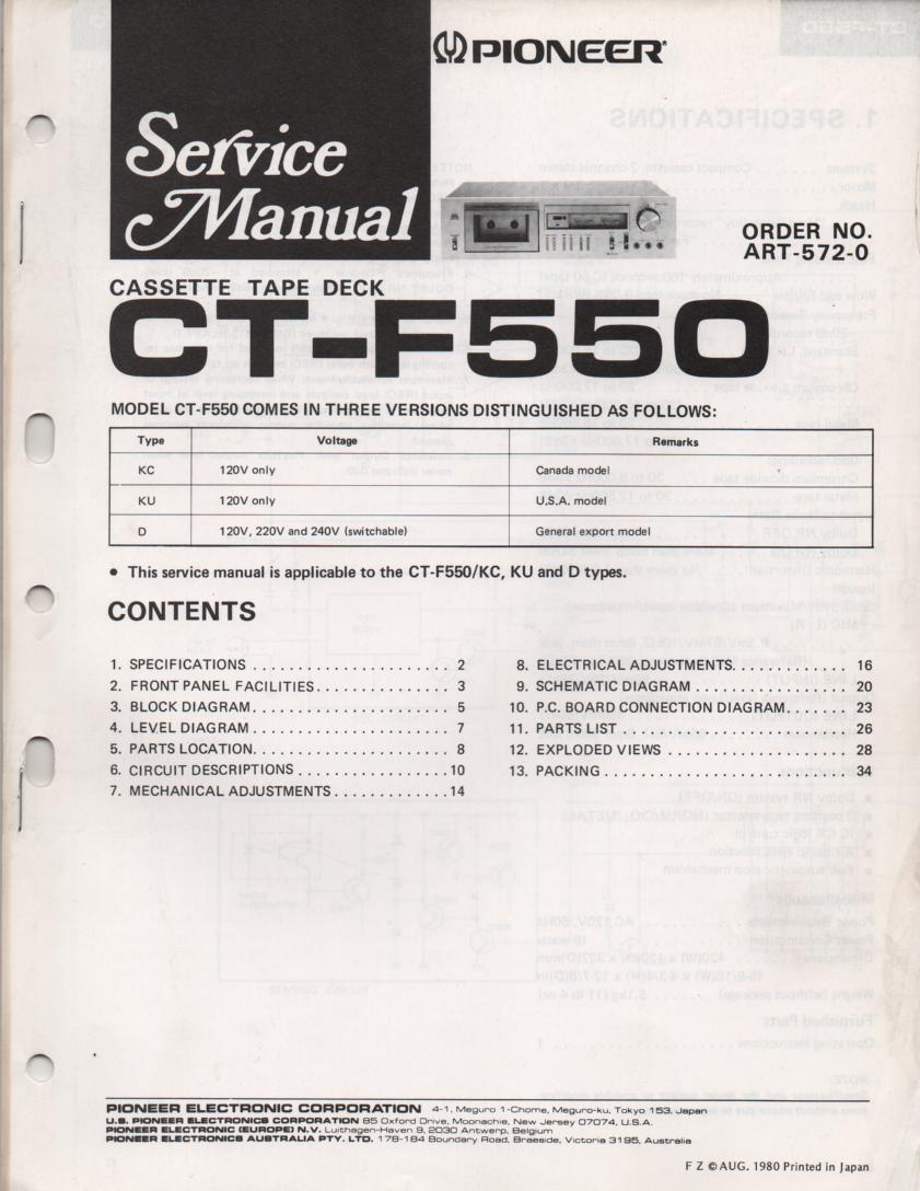 CT-F550 Cassette Deck Service Manual. ART-572-0