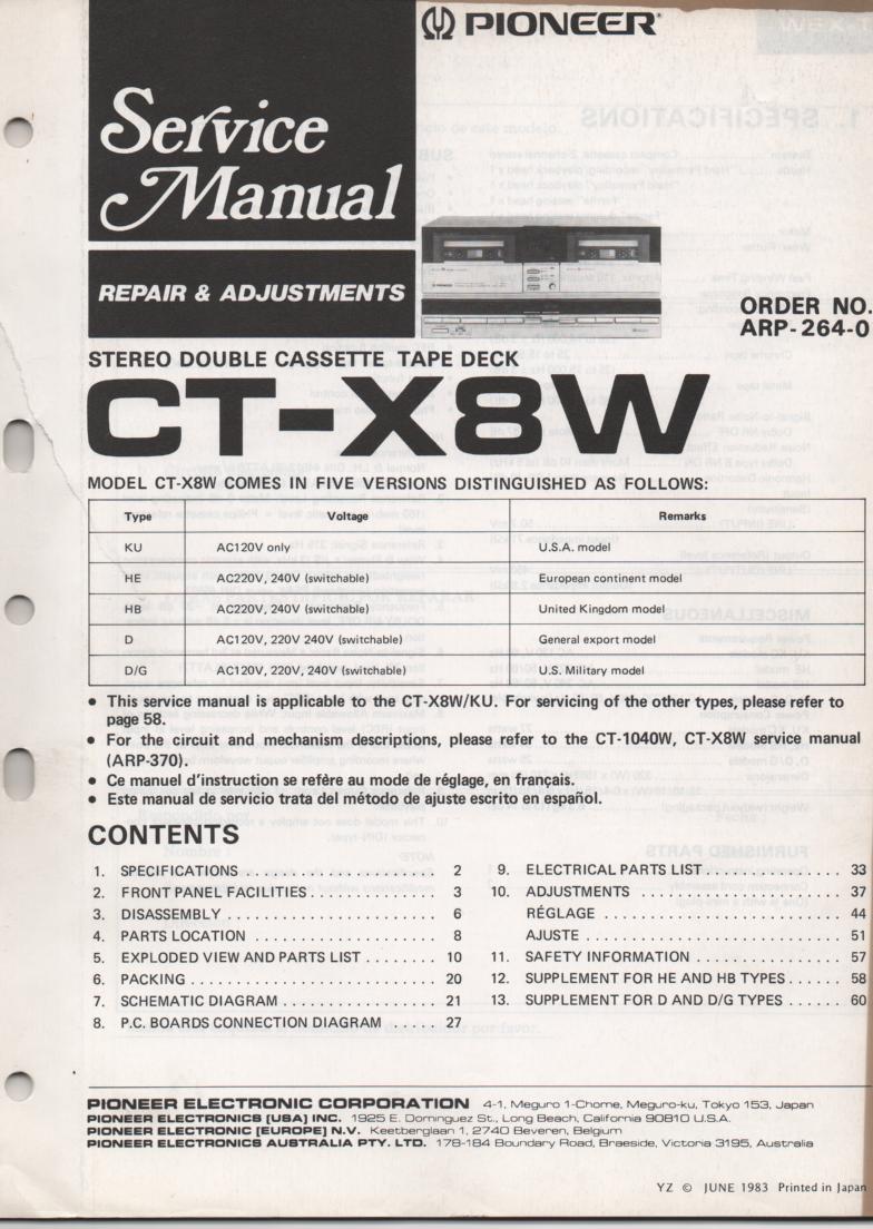 CT-X8W Cassette Deck Service Manual. ARP-264-0