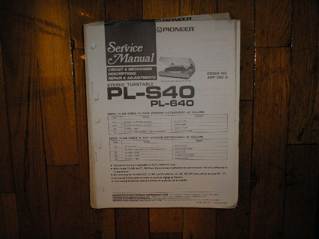 PL-640 PL-S40 Turntable Service Manual