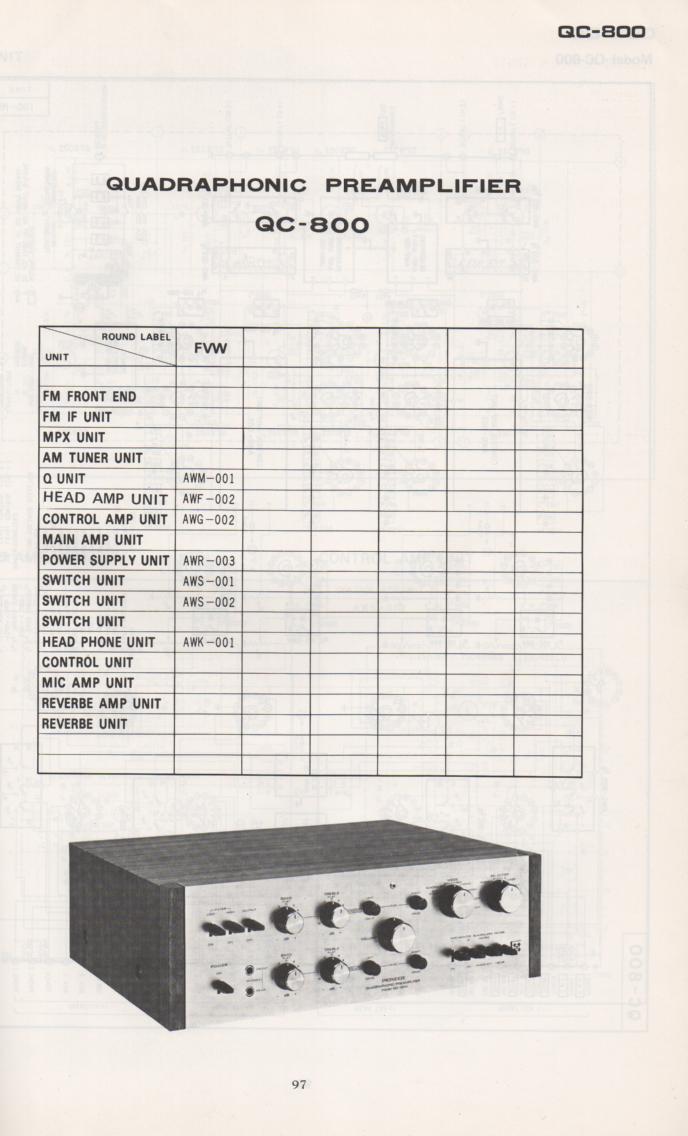 QC-800 Quadraphonic Pre-Amplifier Schematic Manual  PIONEER SCHEMATIC MANUALS