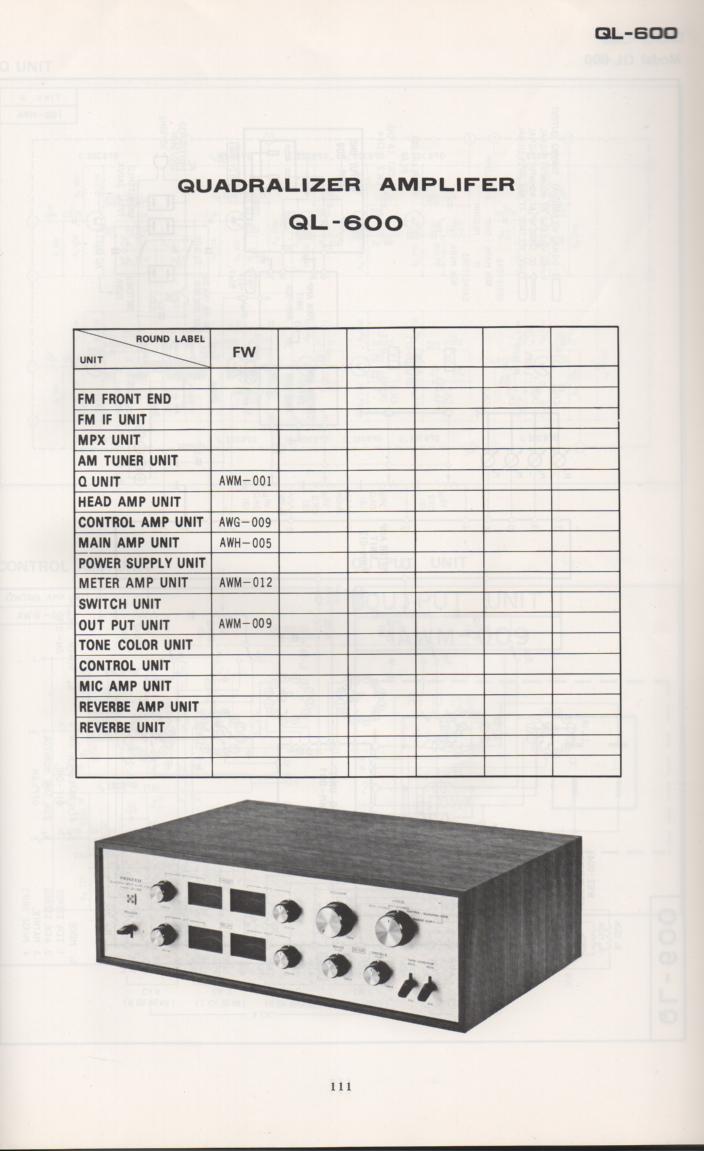 QL-600 Amplifier Schematic Manual Only.  It does not contain parts lists, alignments,etc.  Schematics only