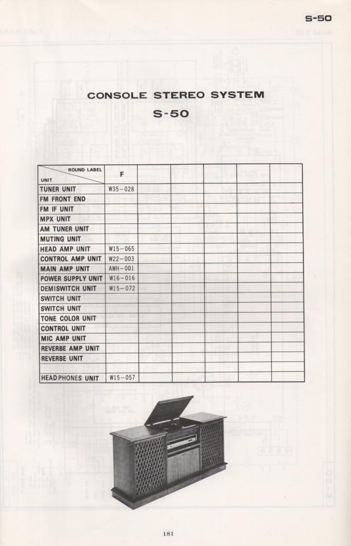 S-50 Stereo System Schematic Manual Only.  It does not contain parts lists, alignments,etc.  Schematics only