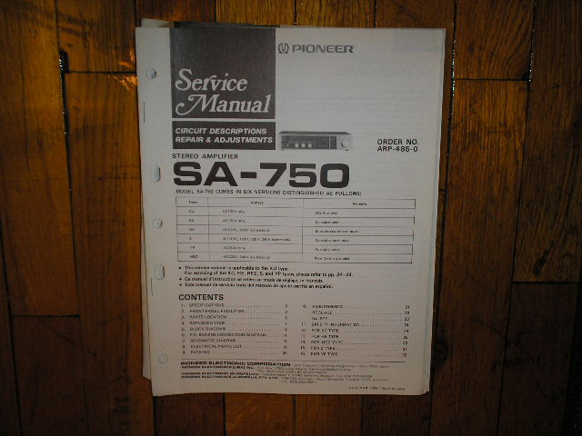 SA-750 Amplifier Service Manual