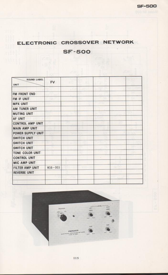 SF-500 Electronic Crossover Schematic Manual Only.  It does not contain parts lists, alignments,etc.  Schematics only