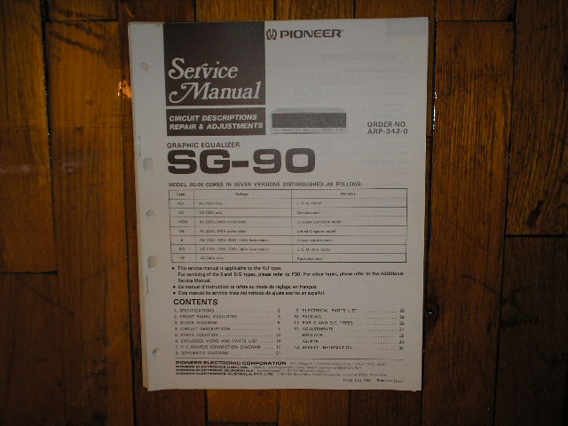 SG-90 SG-90BK Graphic Equalizer Service Manual