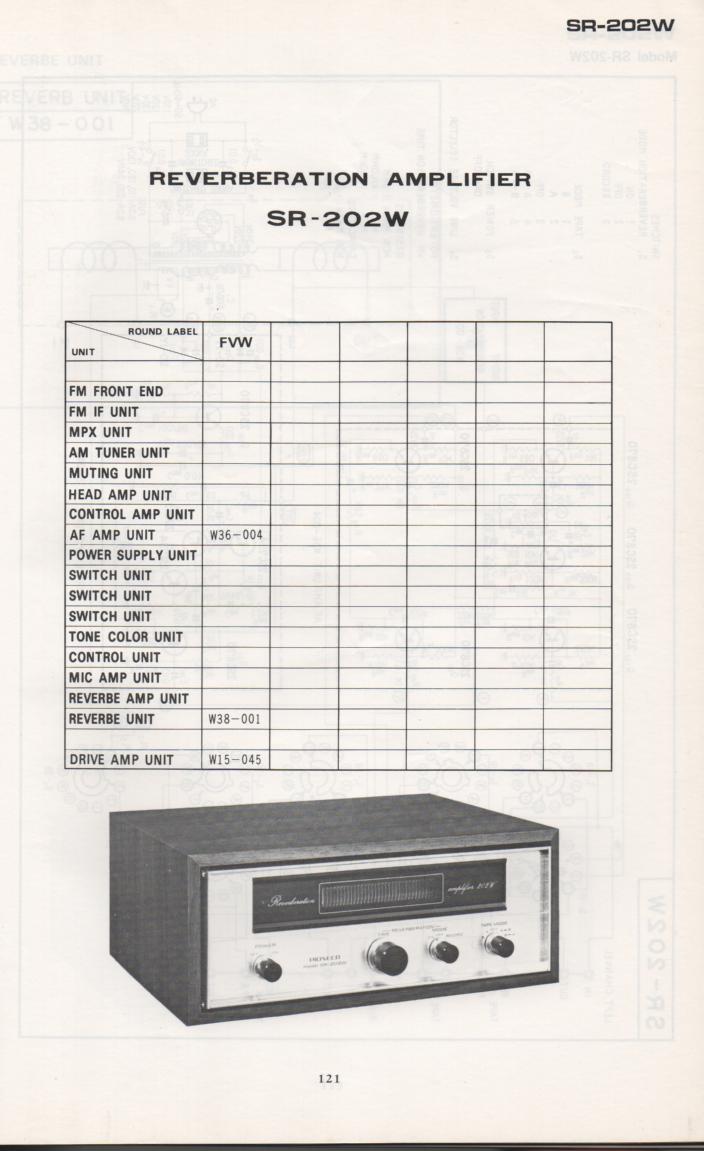 SR-202W Reverb Amplifier Schematic Manual Only.  It does not contain parts lists, alignments,etc.  Schematics only