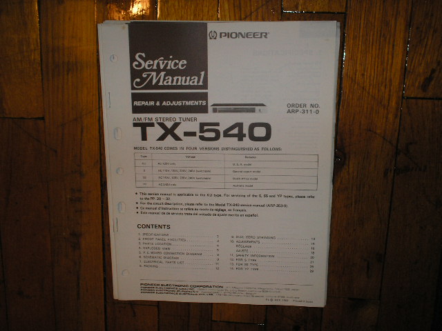TX-540 Tuner Service Manual  Pioneer