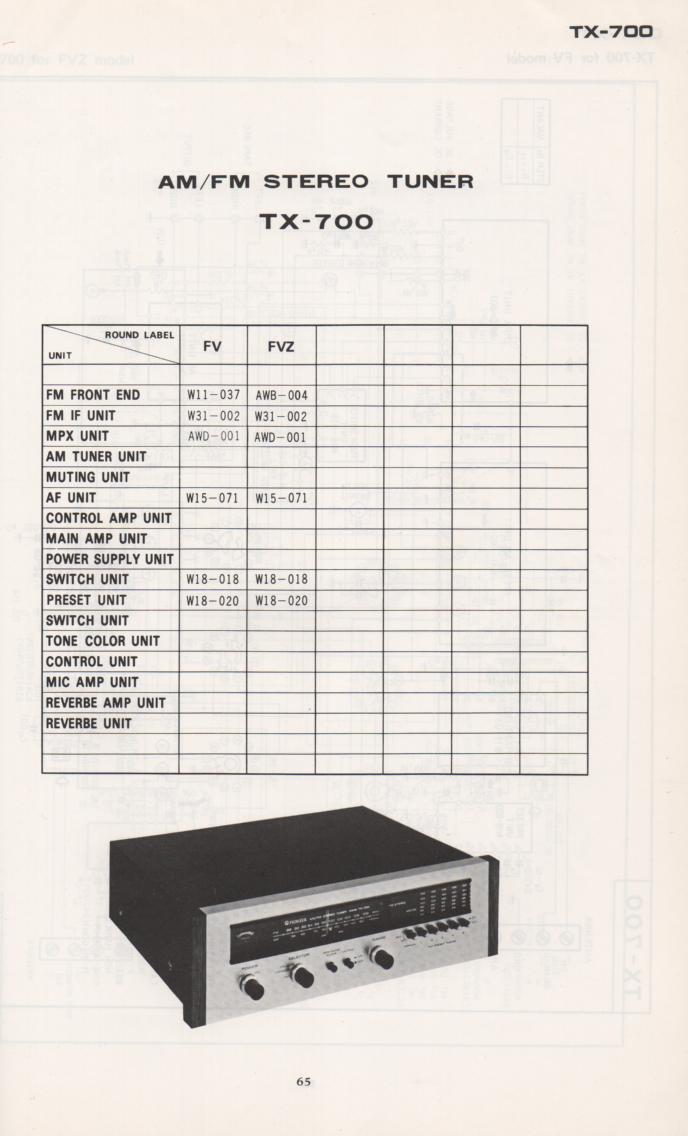 TX-700 Tuner Schematic Manual  PIONEER SCHEMATIC MANUALS