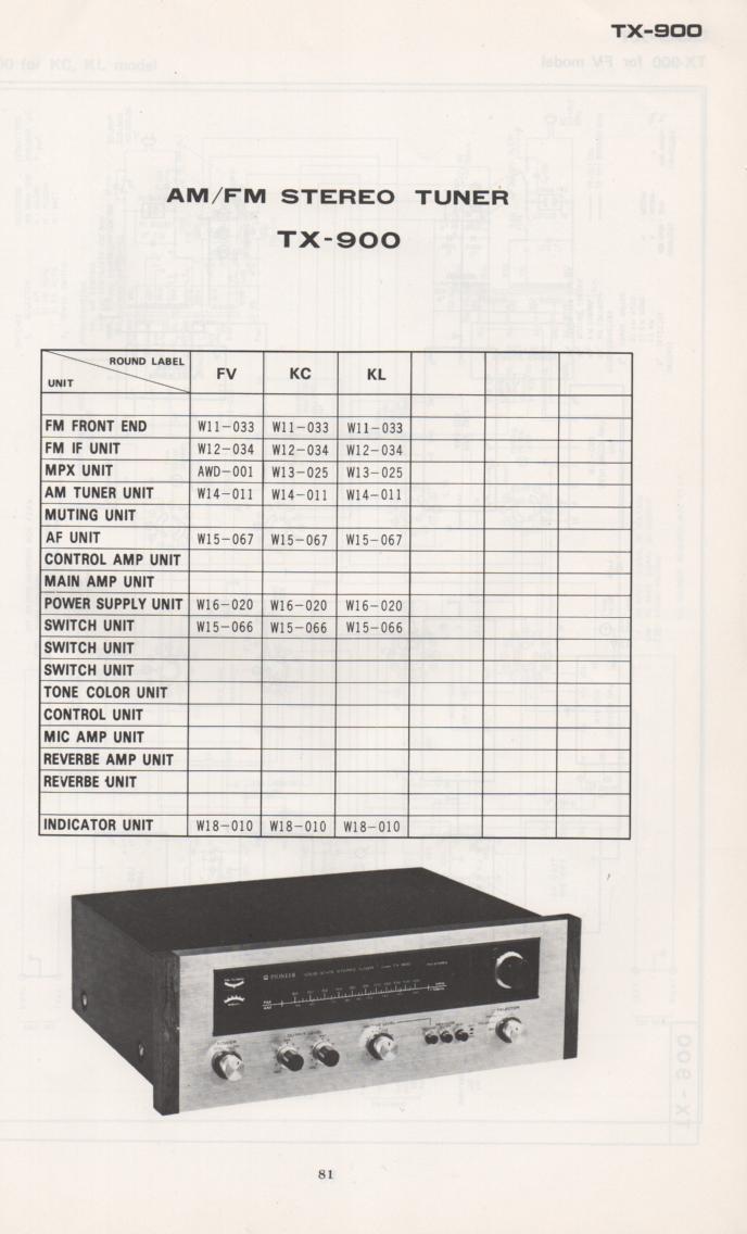 TX-900 Tuner Schematic Manual  PIONEER SCHEMATIC MANUALS