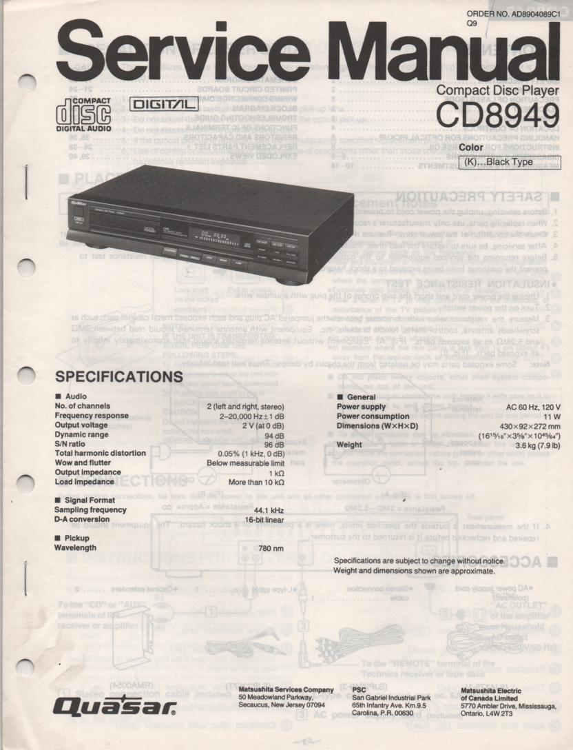 CD8949 CD Player Service Manual. 