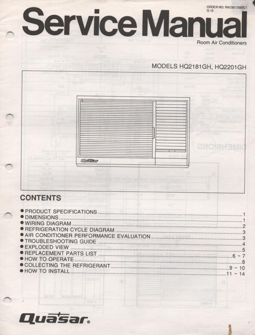 HQ2181GH HQ2201GH Air Conditioner Service Manual