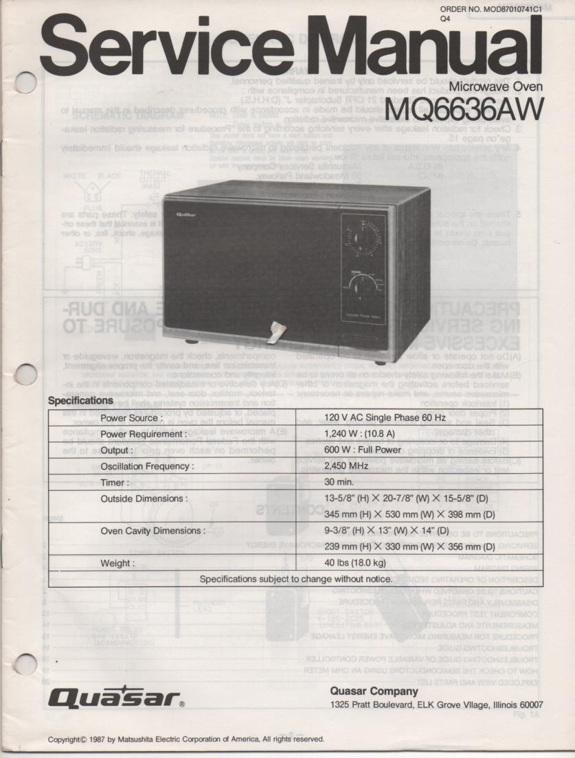 MQ6636AW Microwave Oven Service Instruction Manual