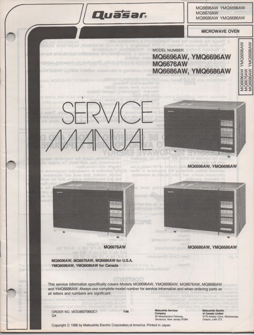 MQ6676AW Microwave Oven Operating Service Instruction Manual