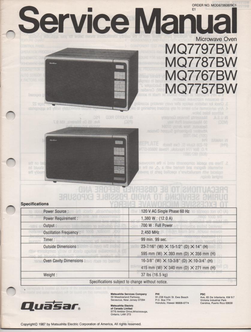 MQ7757BW Microwave Oven Operating Service Instruction Manual