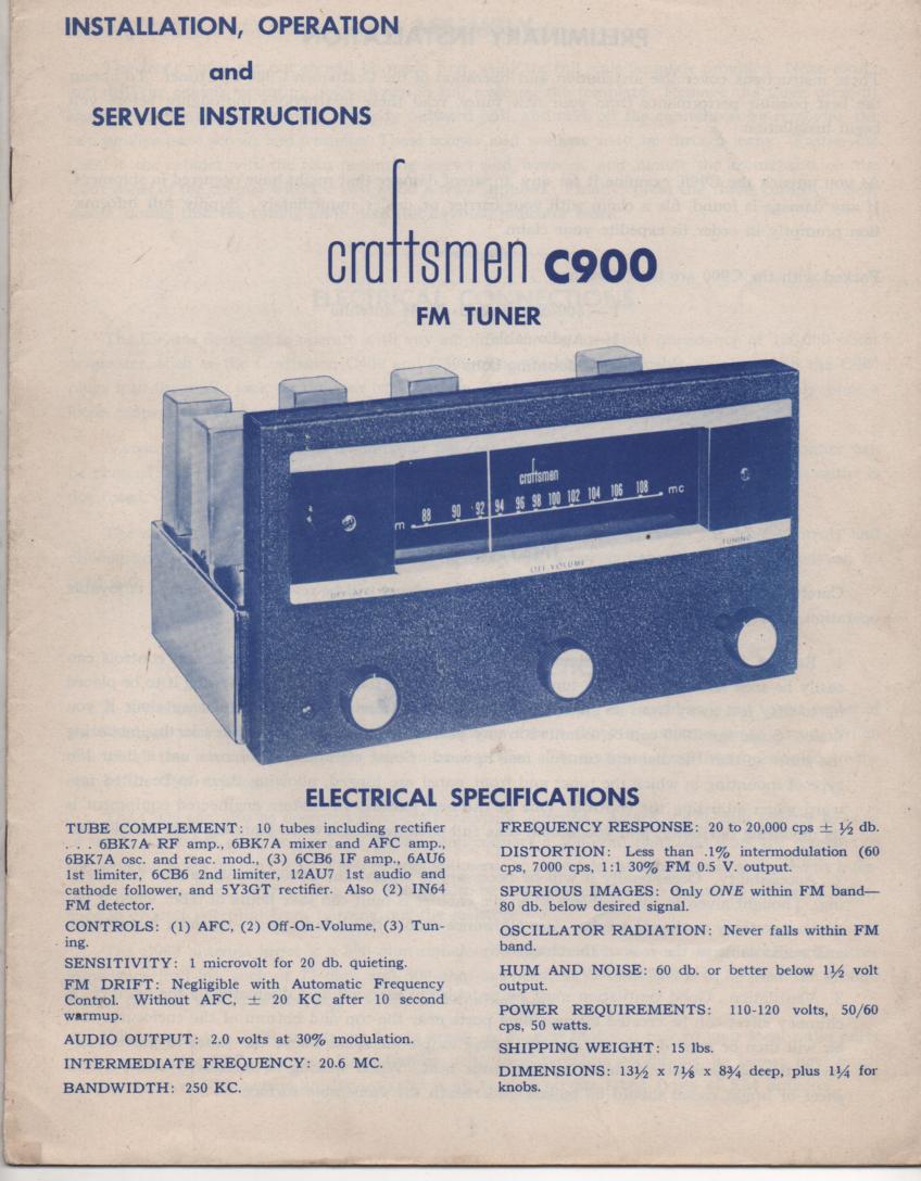 C900  FM Tuner Service Manual  RADIO CRAFTSMEN