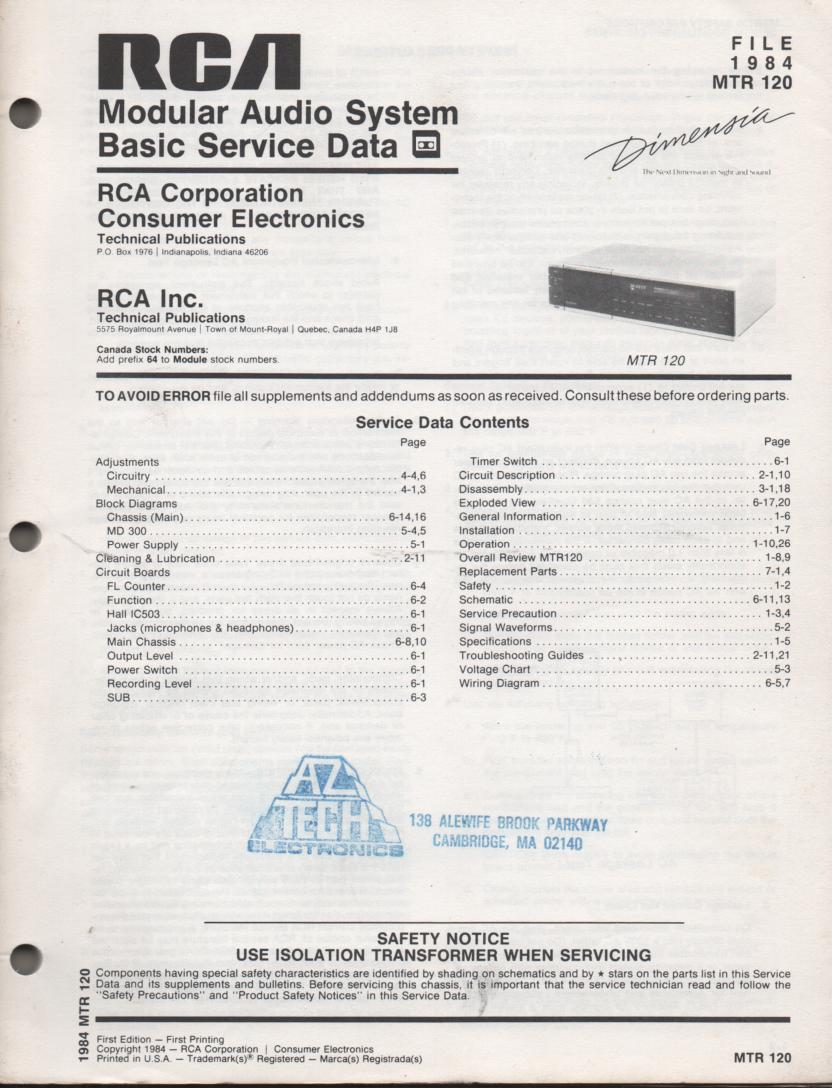 MTR120 Modular Stereo System Service Manual