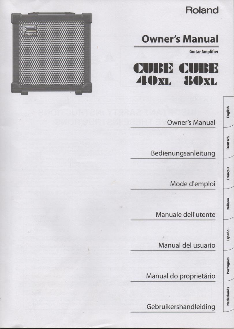 Cube 40 XL Cube 80XL Guitar Amplifier Owners Operating Instruction Manual.  English Version.