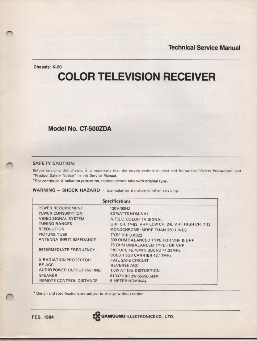 CT500ZDA TELEVISION Service Manual K20 Chassis Manual