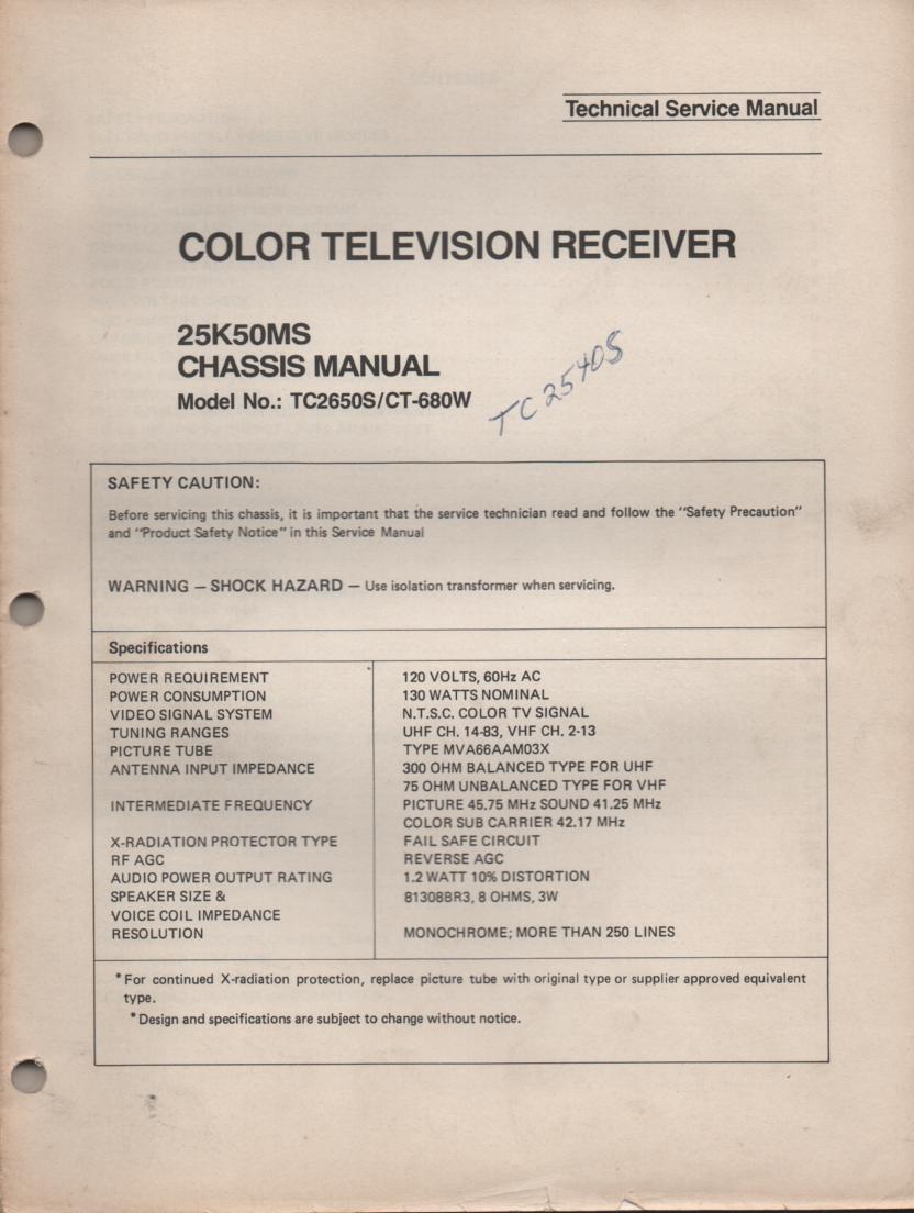 CT680W TC2540S TC2650S Television Service Manual 25K50MS Chassis Manual