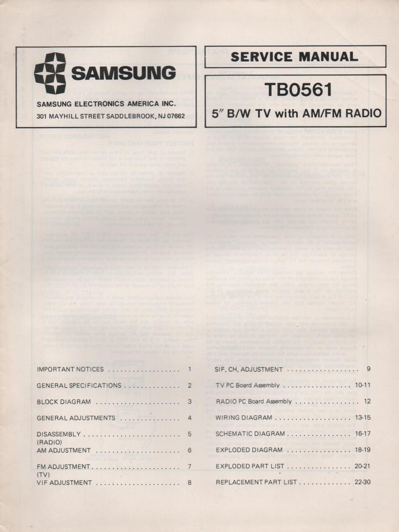 TB0561 Television AM FM Radio  Service Manual 