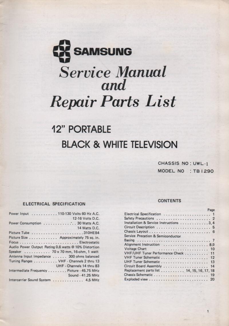 TB1290 Television Service Manual UWL-1 Chassis Manual