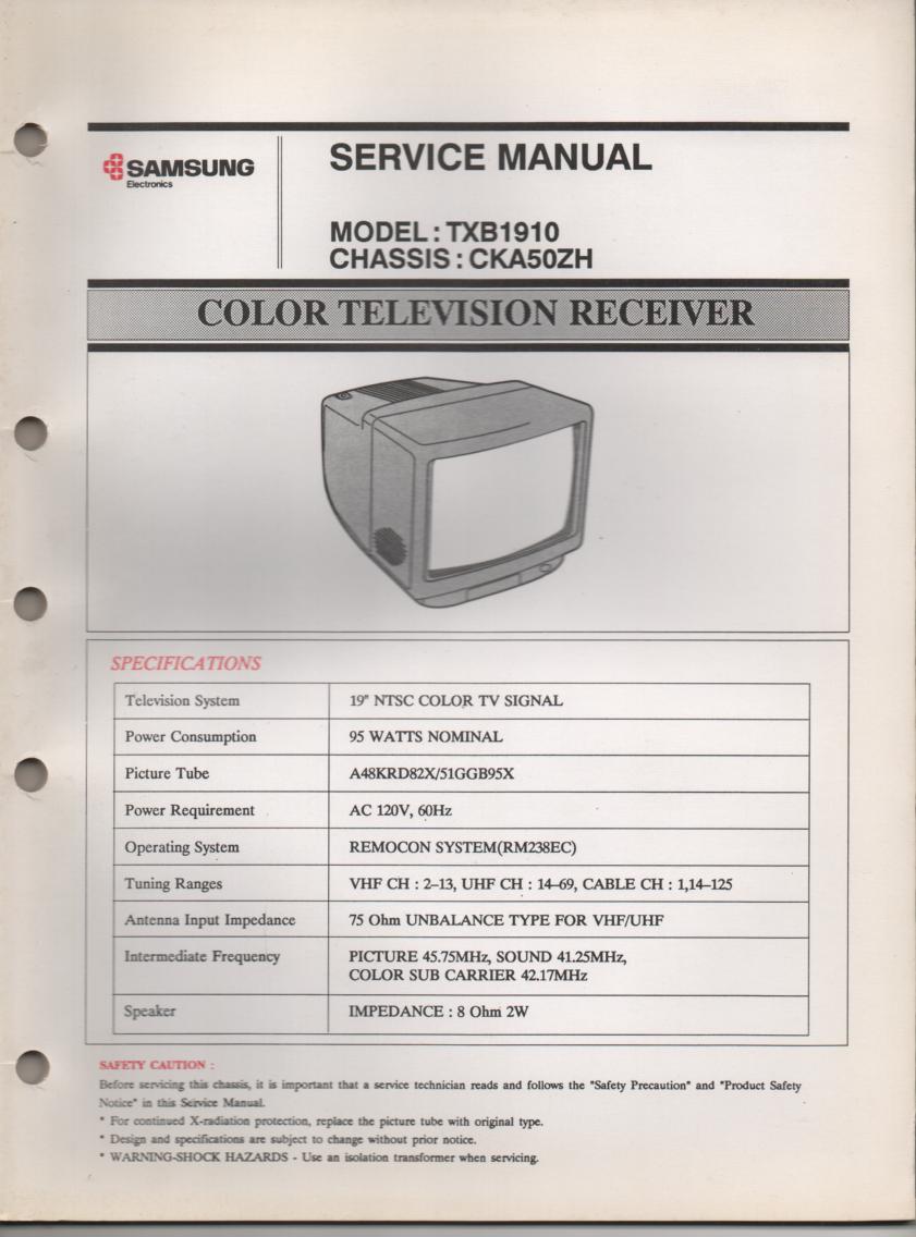 TXB1910 Television Service Manual CKA50ZH Chassis Manual