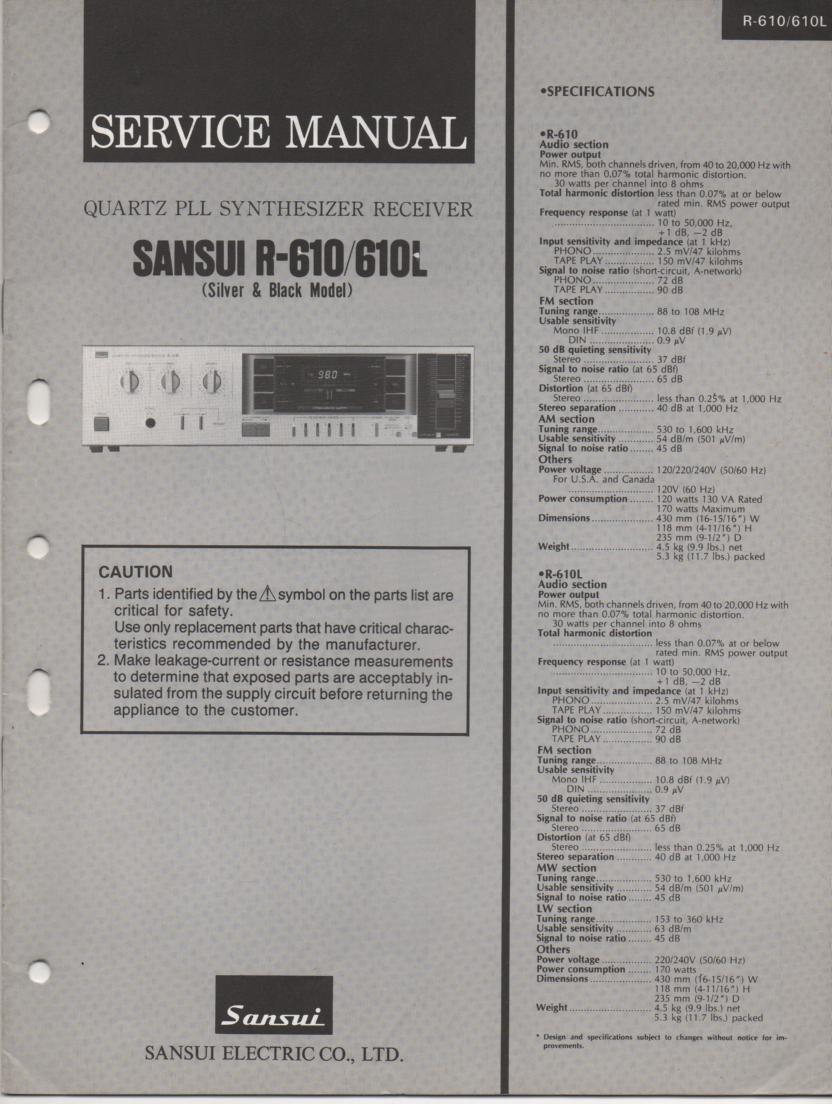 R-610 R-610L Receiver Service Manual