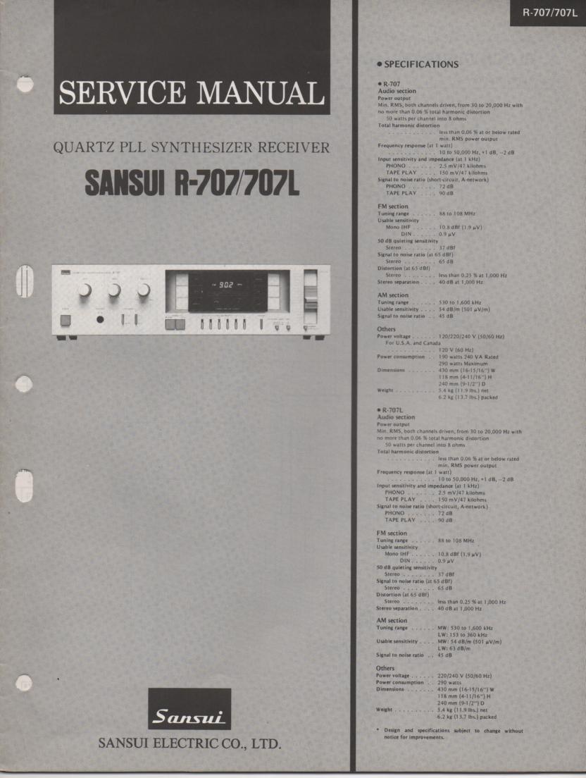 R-707 R-707L Receiver Service Manual  Sansui
