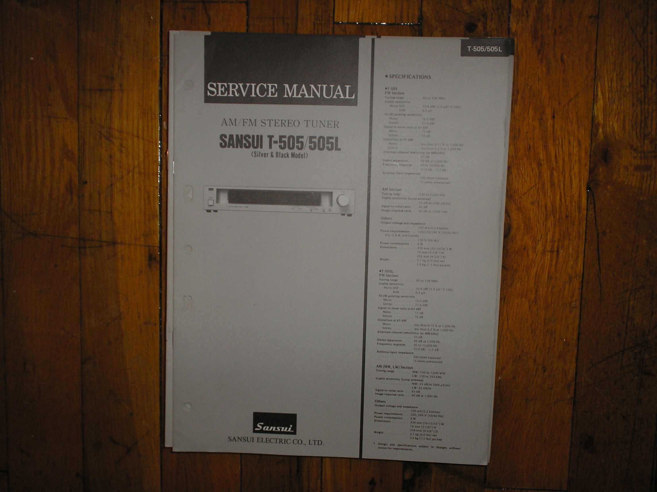 T-505 T-505L Tuner Service Manual  Sansui 