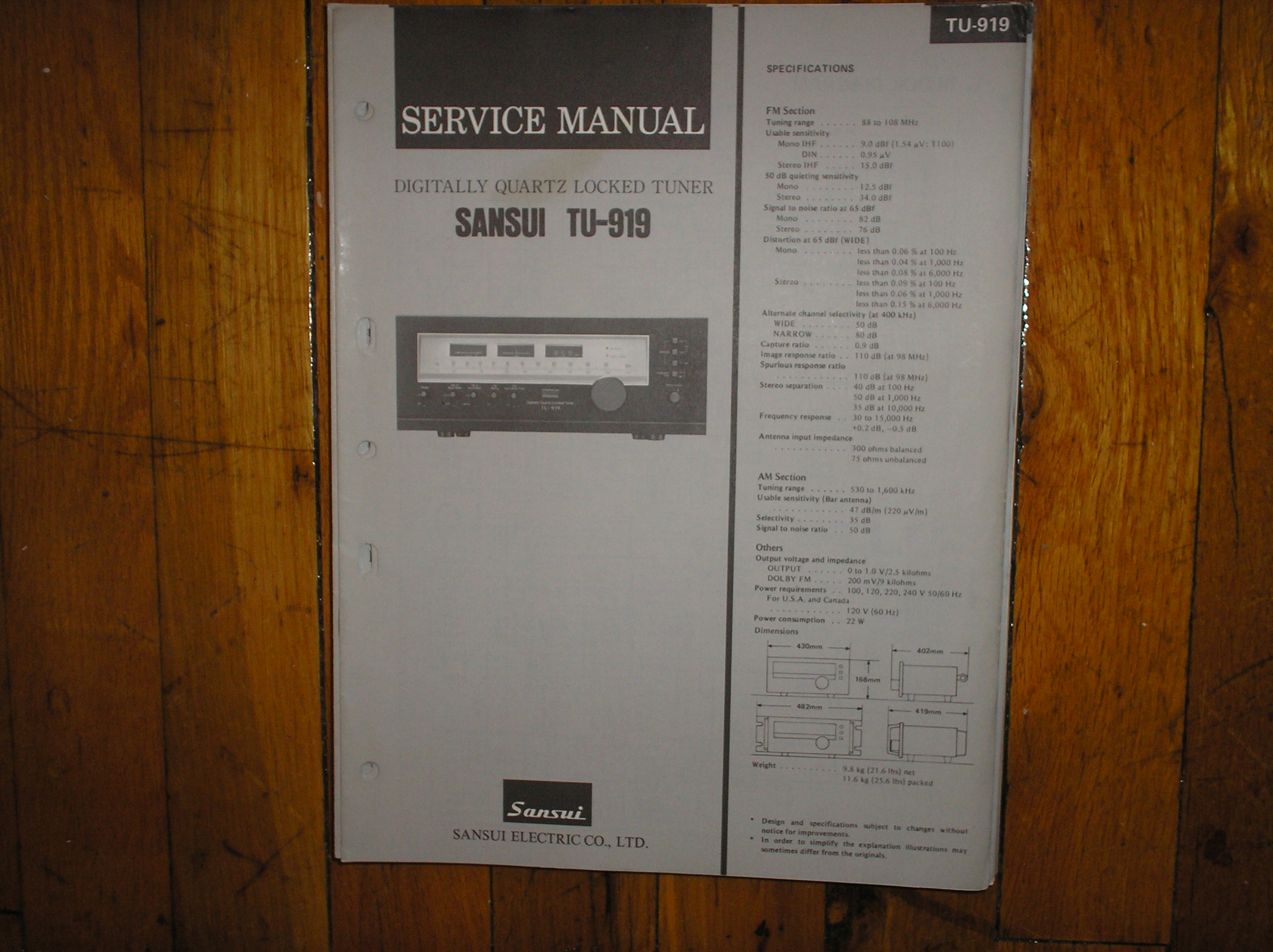 TU-919 Tuner Service Manual  Sansui 